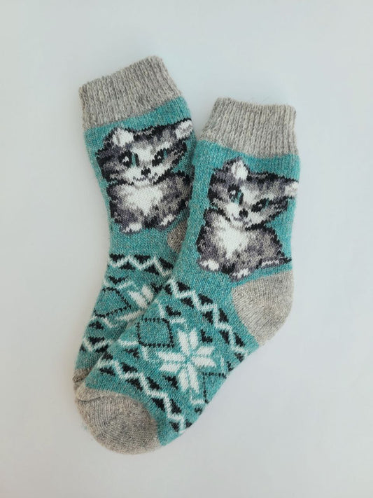 Kitten Wool Socks, Teal