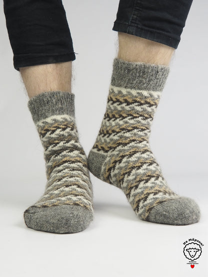 Braid Wool Socks, Grey