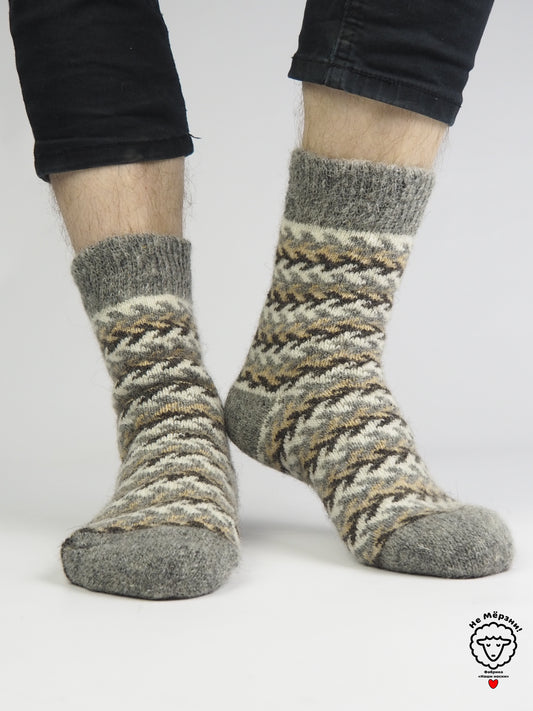 Braid Wool Socks, Grey