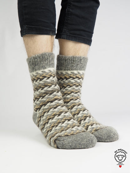 Braid Wool Socks, Grey