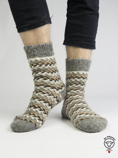 Braid Wool Socks, Grey
