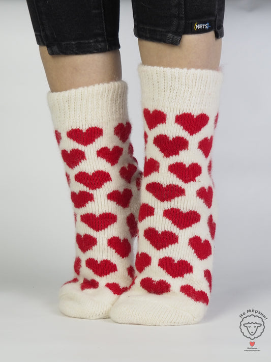 Heart Wool Socks, Red