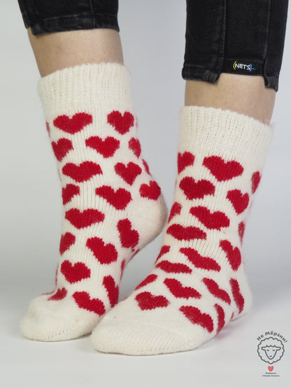 Heart Wool Socks, Red