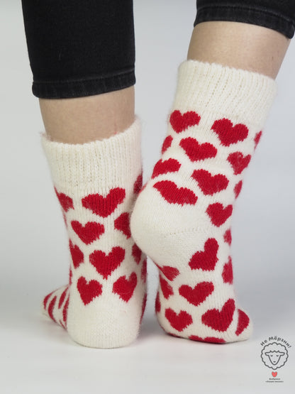 Heart Wool Socks, Red