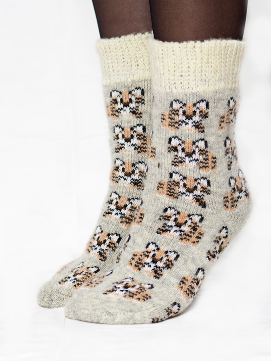 Tiger Kitten Wool Socks, Cream