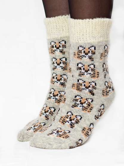 Tiger Kitten Wool Socks, Cream