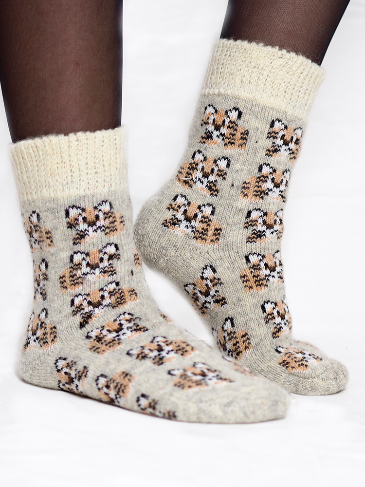 Tiger Kitten Wool Socks, Cream