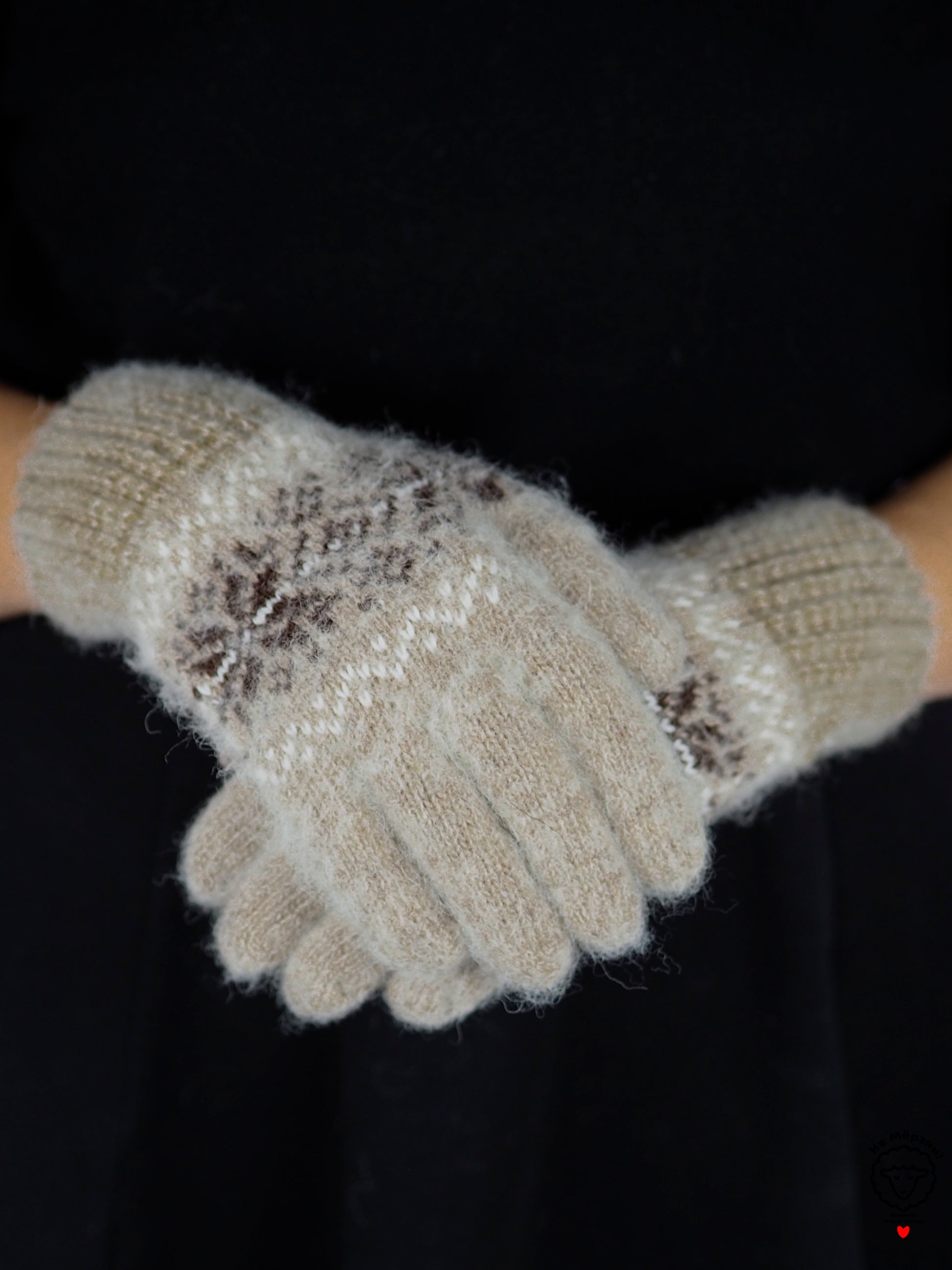 Snowflake Wool Gloves, Beige