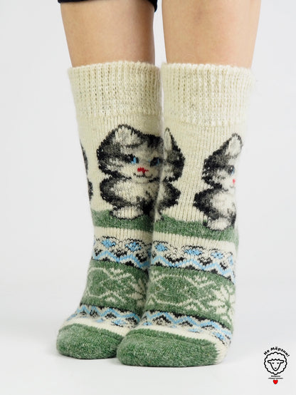 Kitten Wool Socks, Green