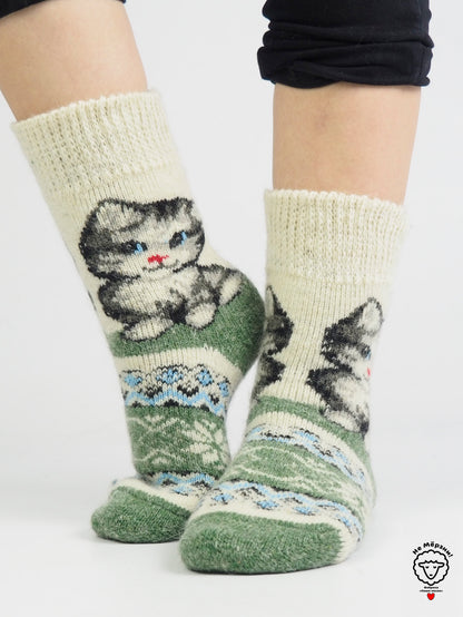 Kitten Wool Socks, Green