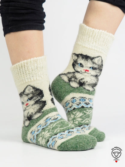 Kitten Wool Socks, Green