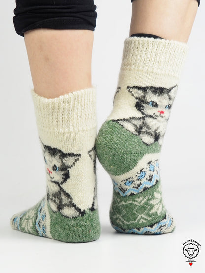 Kitten Wool Socks, Green